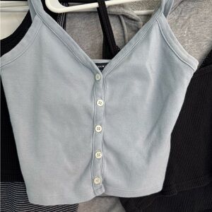 Brandy Melville Gray and White Fitted Crop Camisole